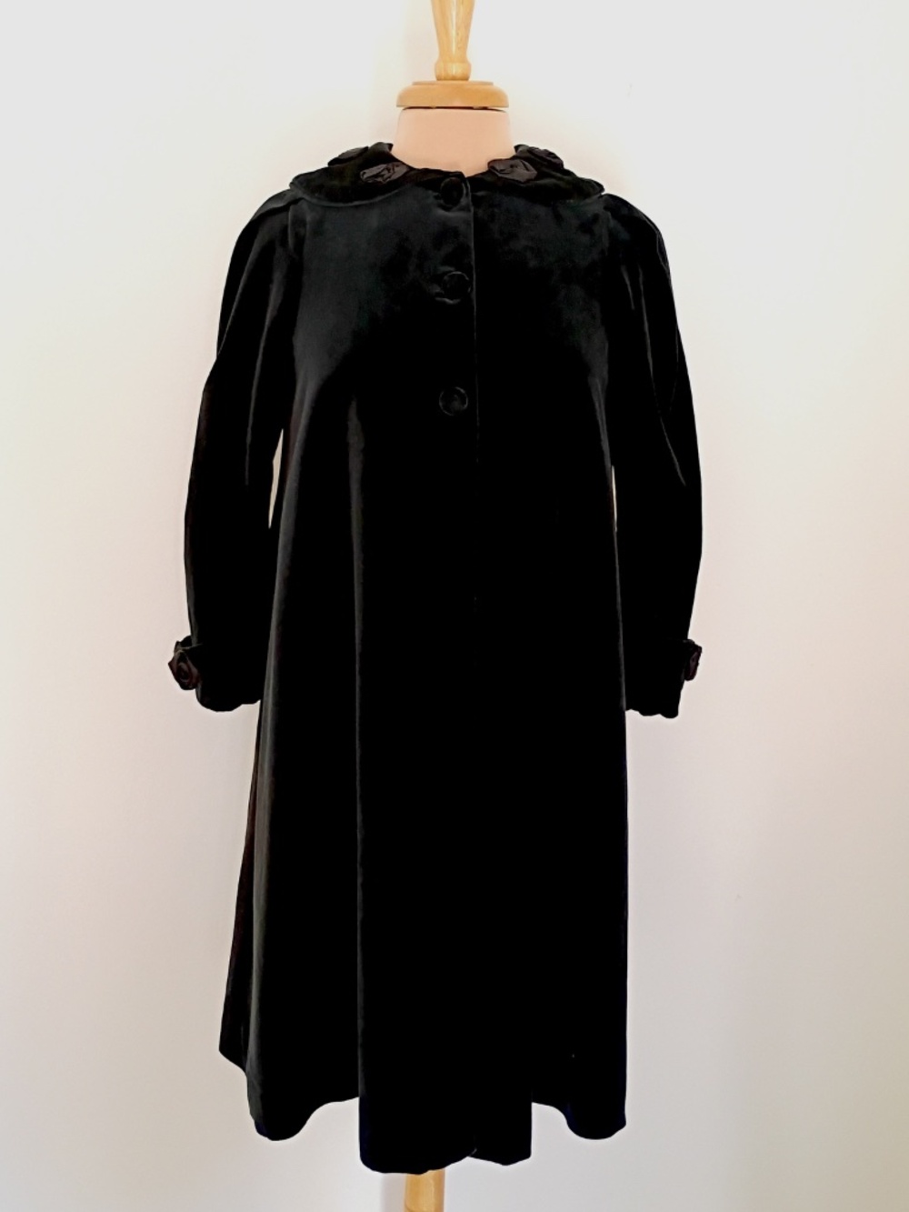 Girls Black Cotton Velveteen Opera Coat Vintage  Swing Coat